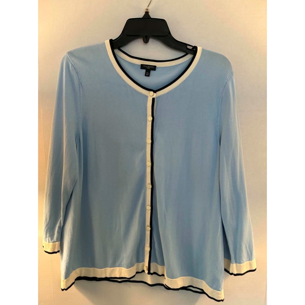 Talbots Petite Womens‎ XLP Light Blue Cardigan Sweater Preppy Office Chic Layer